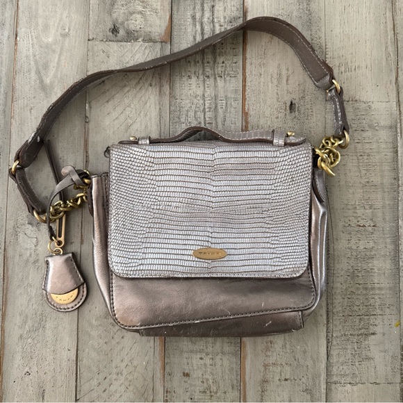 Tahari Handbags - Tahari Metallic Silver Shoulder Bag chain accents